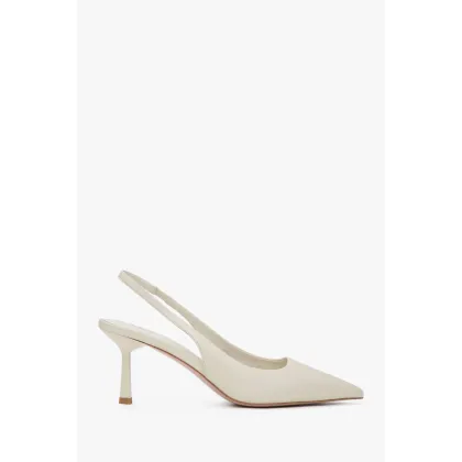 Zdjęcie Estro: Jasnobeżowe czółenka damskie typu slingback na wysokim obcasie