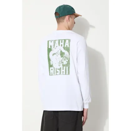 Zdjęcie Maharishi longsleeve bawełniany Woodblock Dragon L/S kolor biały z nadrukiem 1277.WHITE