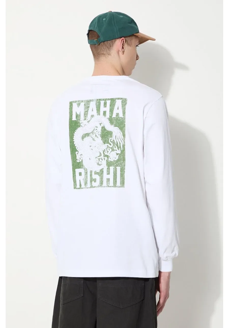 obrazek 1 Maharishi longsleeve bawełniany Woodblock Dragon L/S kolor biały z nadrukiem 1277.WHITE