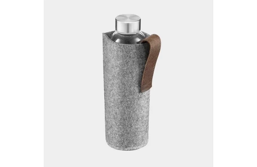 obrazek 1 Filcowe etui na szklaną butelkę 0,5l z uchwytem ze skóry