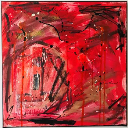 Zdjęcie Behind the red door, mixed media na płótnie