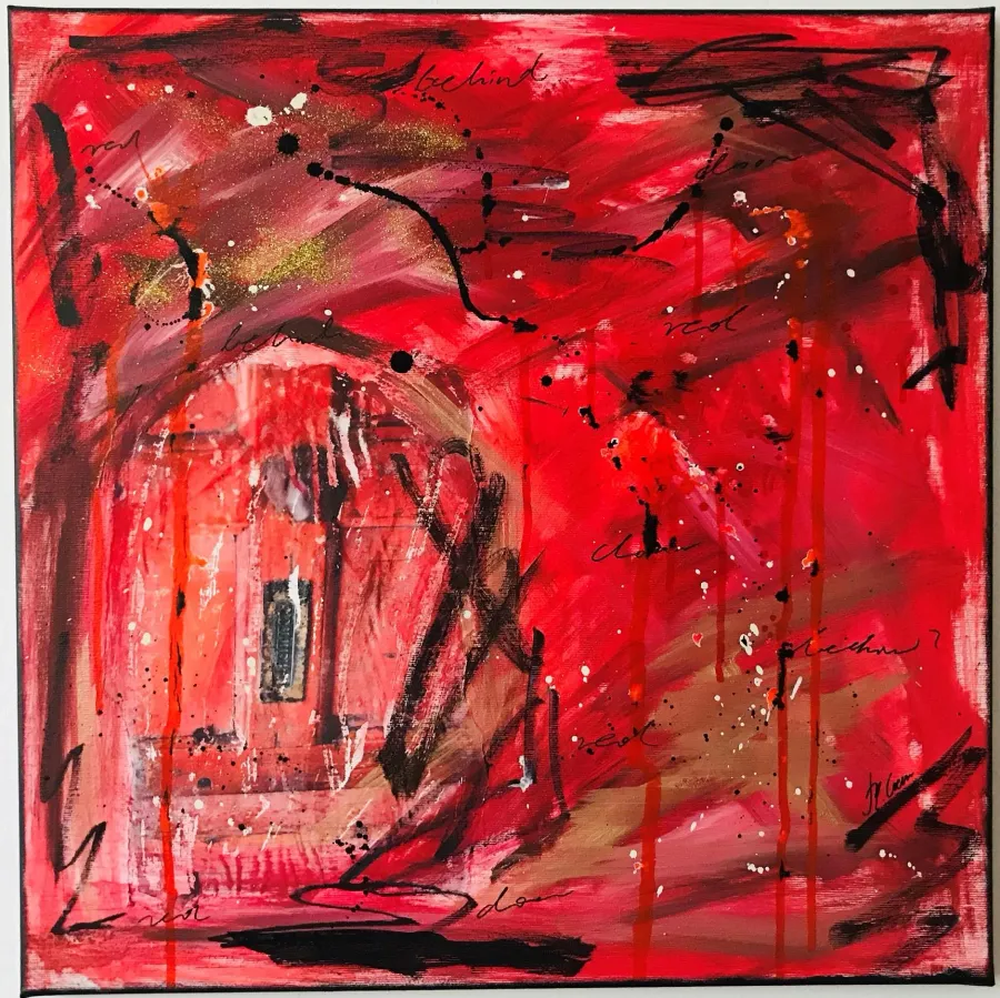 obrazek 1 Behind the red door, mixed media na płótnie