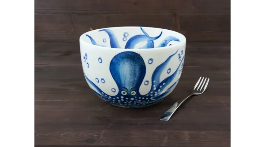 obrazek 1 Średnia ceramiczna ręcznie malowana miska na sałatki z motywem ośmiornicy - Le Ceramiche
