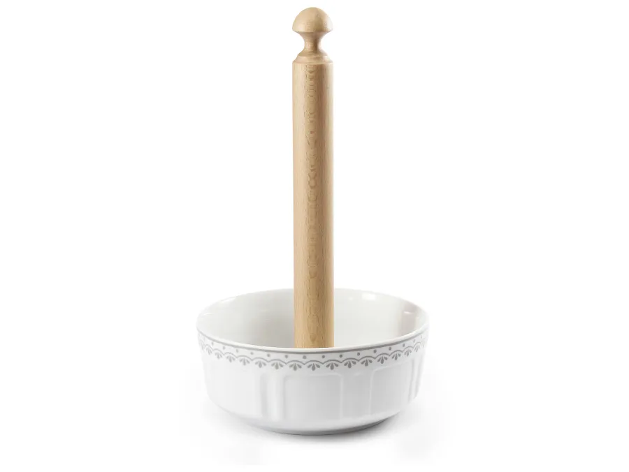 obrazek 1 Stylowy wieszak na ręczniki kuchenne z porcelany zdobiony prostym szarym motywem - Leander