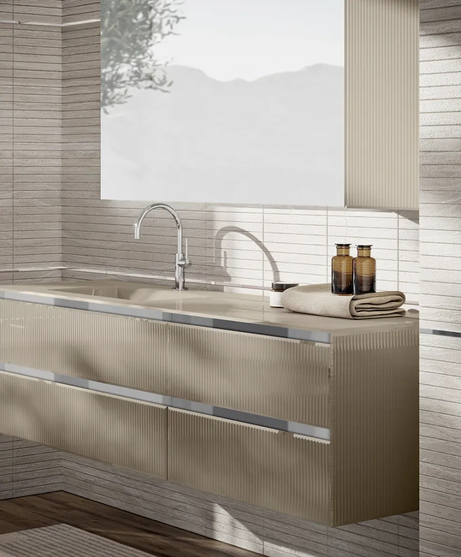 obrazek 3 Piękny zestaw mebli Eden Ribbed Glass do łazienki