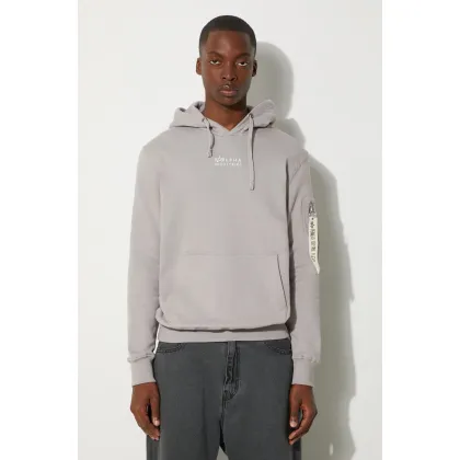 Zdjęcie Alpha Industries bluza bawełniana Organics Emb Hoody męska kolor szary z kapturem z aplikacją 118350.643-SZARY