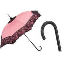 Picture Stylish pink women's umbrella decorated with black lace - Pasotti