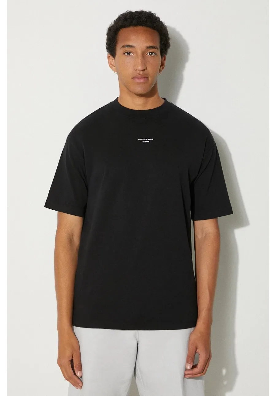 obrazek 1 Drôle de Monsieur t-shirt bawełniany Le T-Shirt Slogan Classique męski kolor czarny gładki PERM-TS202-CO002-BL