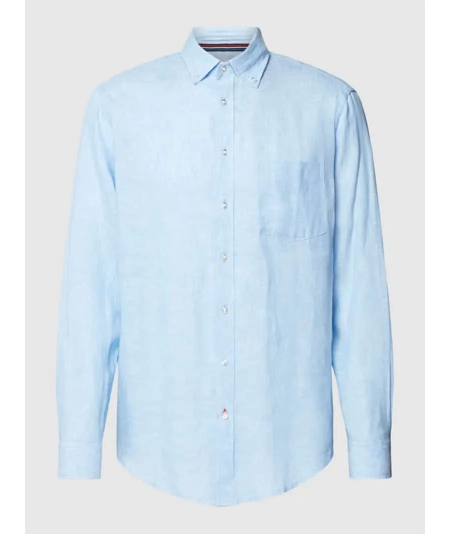 obrazek 1 Koszula lniana o kroju regular fit z kołnierzykiem typu button down