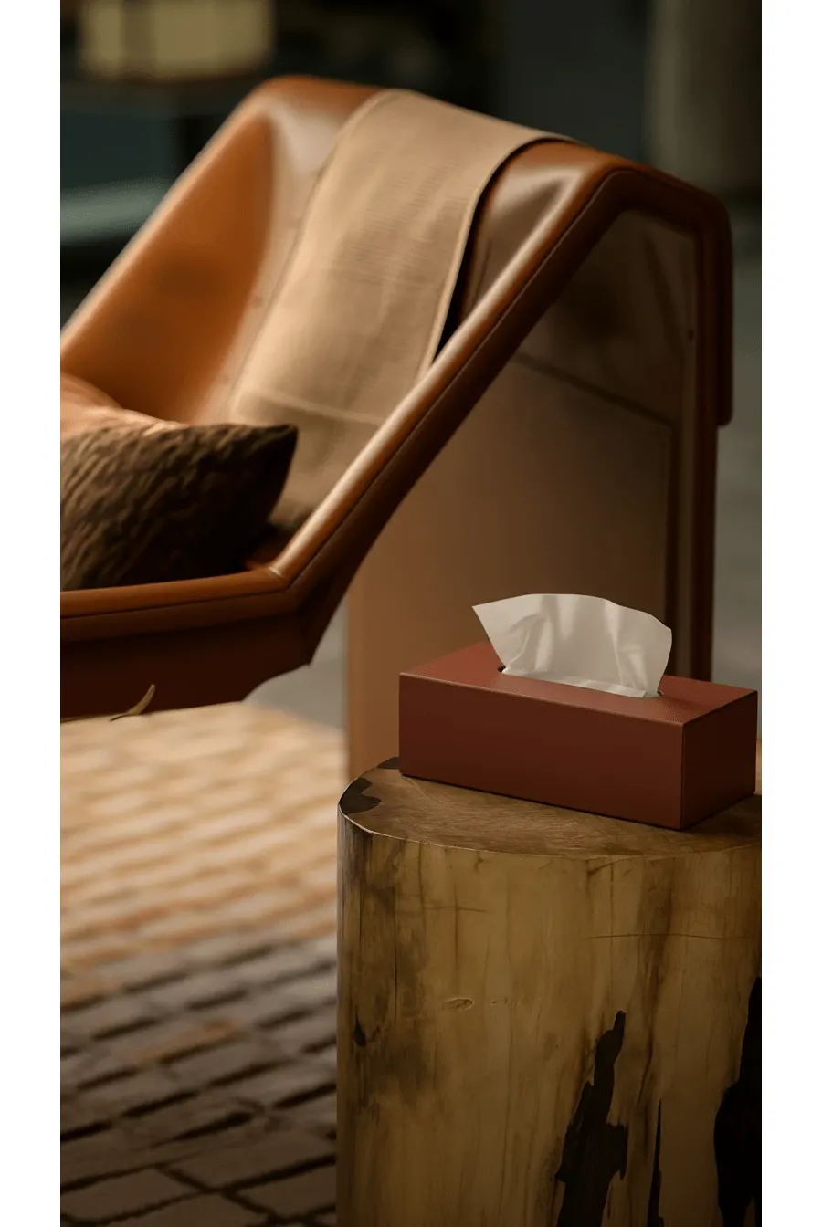 obrazek 2 Stylowe pudełko na chusteczki 25x12xH8 cm wykonane z bordowej skóry