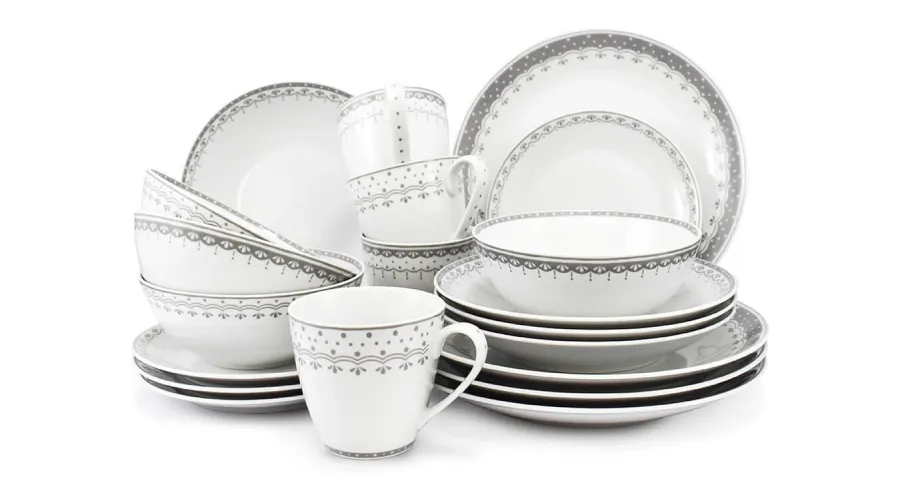 obrazek 1 20-elementowa zastawa obiadowa z porcelany w kolorze szarym z pięknym delikatnym zdobieniem – Leander