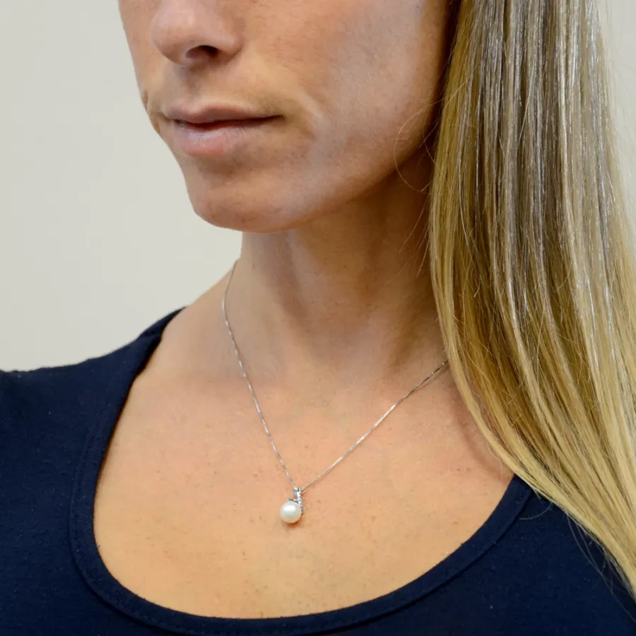 obrazek 5 Naszyjnik z perłą słodkowodną ze złotymi i srebrnymi cyrkoniami