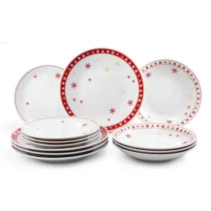 Zdjęcie Piękny 12-elementowy zestaw talerzy zdobiony bożonarodzeniowym motywem - Leander