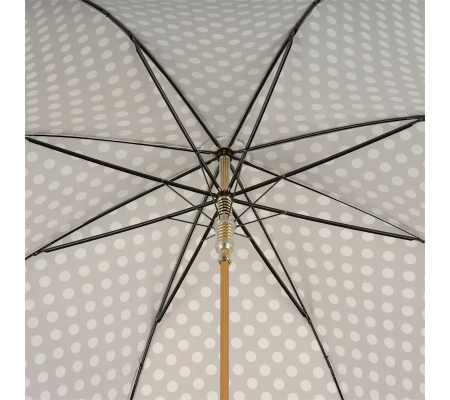 obrazek 5 Wyjątkowy brązowy parasol damski w białe kropki z rączką zdobioną głową psa Chihuahua – Pasotti