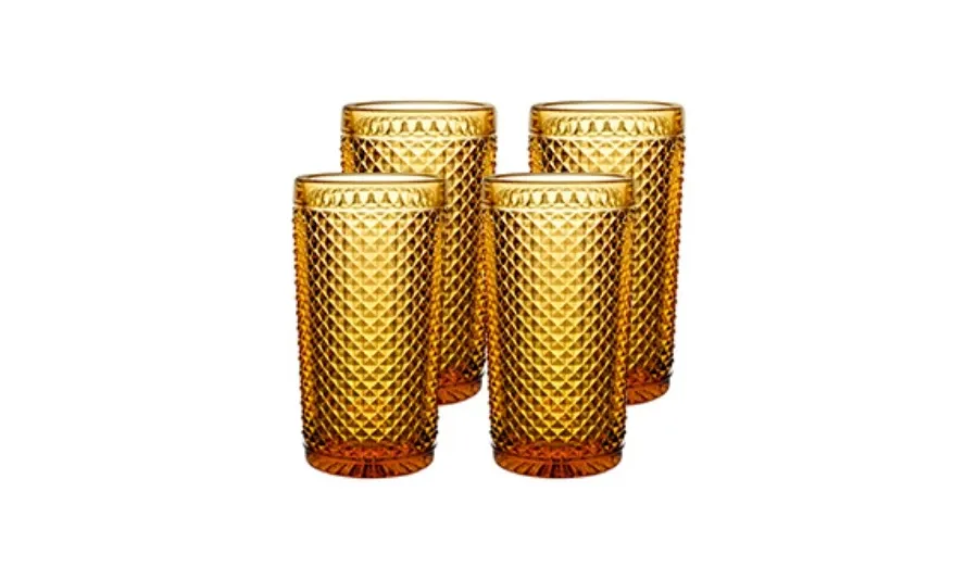 obrazek 1 Zestaw czterech klasycznych szklanek highball z kolekcji Bicos Ambar z reliefowym bogatym zdobieniem - Vista Alegre