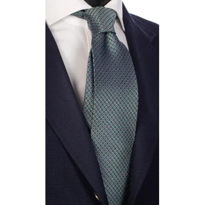 Zdjęcie Jedwabny, piękny krawat w mikro zielone groszki