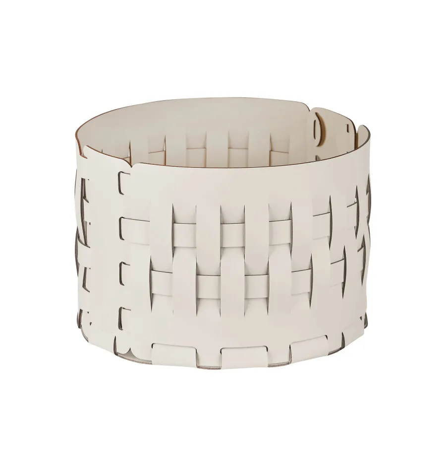 obrazek 1 Biały okrągły kosz Bottega-15 Ø20xH12 cm z plecionej skóry