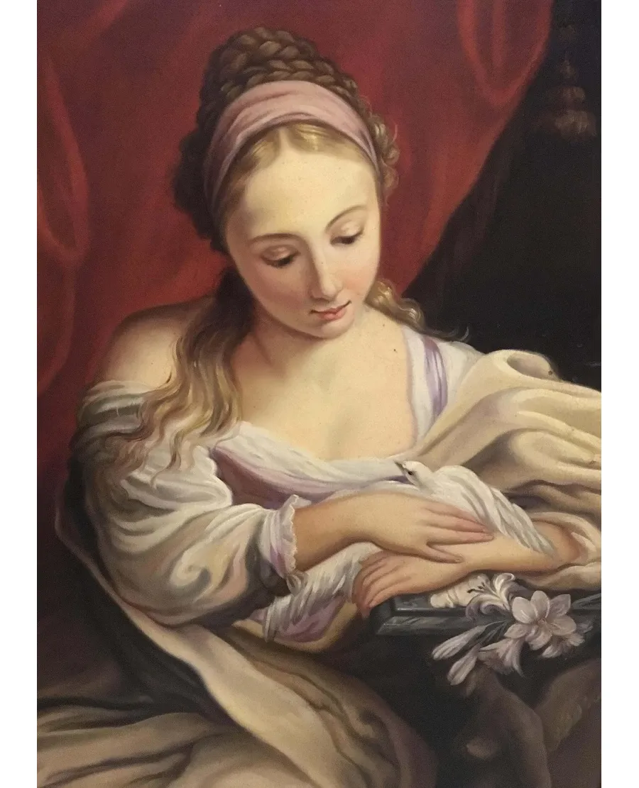 obrazek 3 Portret dziewczynki z gołębicą - obraz olejny na płótnie 95x65 cm Eugenio De Blasi