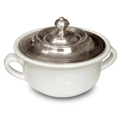 Zdjęcie Ceramiczna waza na zupę z pokrywką z pewteru