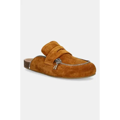 Zdjęcie JW Anderson klapki zamszowe Biker Loafer damskie kolor brązowy LF0071 LA0240 640