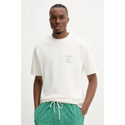 Zdjęcie Drôle de Monsieur t-shirt bawełniany Le T-Shirt Slogan Cursive męski kolor beżowy z nadrukiem G-TS209-CO002-OW