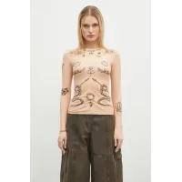 Zdjęcie Marine Serre longsleeve Tattoo Printed Jersey Second Skin Crewneck Top damski kolor pomarańczowy WTS006A.CJER0059
