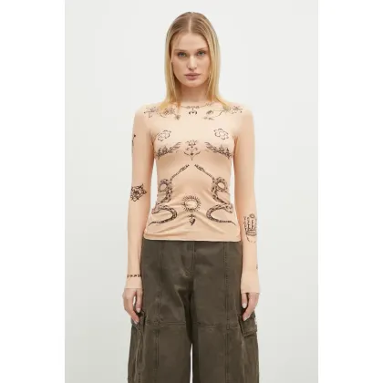 Zdjęcie Marine Serre longsleeve Tattoo Printed Jersey Second Skin Crewneck Top damski kolor pomarańczowy WTS006A.CJER0059