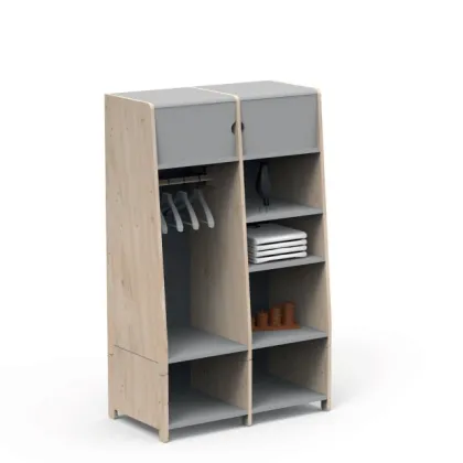 Zdjęcie ASYMETRY - MONTESSORI podwójna garderoba dziecięca z naturalnego drewna 150cm - Mathy by Bols