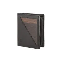 Picture Stylish men's wallet made of high-quality smooth black leather and smoked oak wood