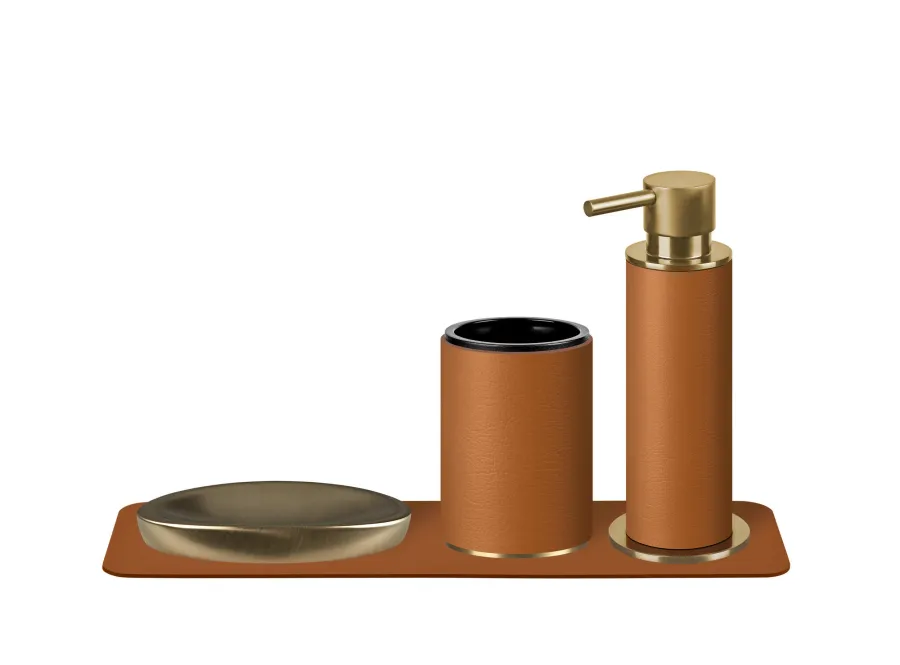 obrazek 3 Stylowy uchwyt na kubek Ø7xH10,5 cm w kolorze koniakowym ze złotym wykończeniem