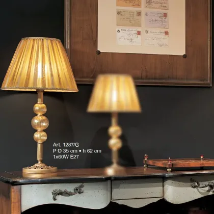 Picture Murano glass lamp with a yellow silk shade - Il Paralume Marina