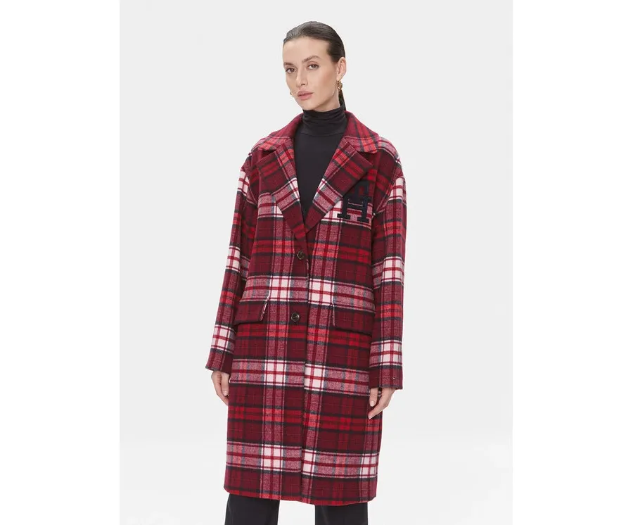 obrazek 1 Tommy Hilfiger Płaszcz wełniany Imd Tartan WW0WW39761 Czerwony Relaxed Fit