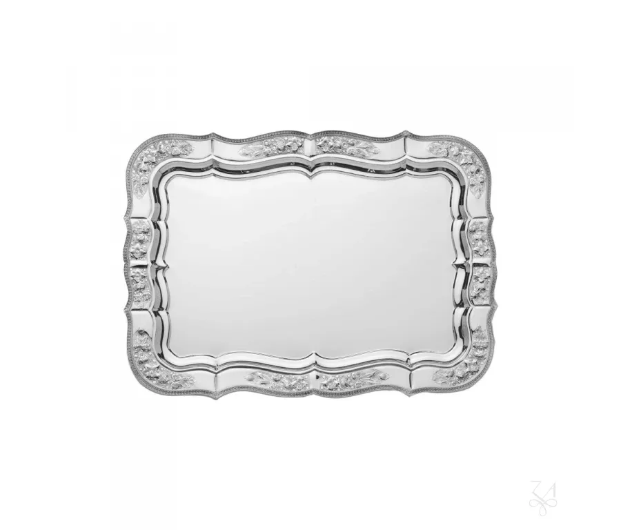 obrazek 1 Pięknie zdobiona prostokątna srebrna taca Bouquet - Zaramella Argenti