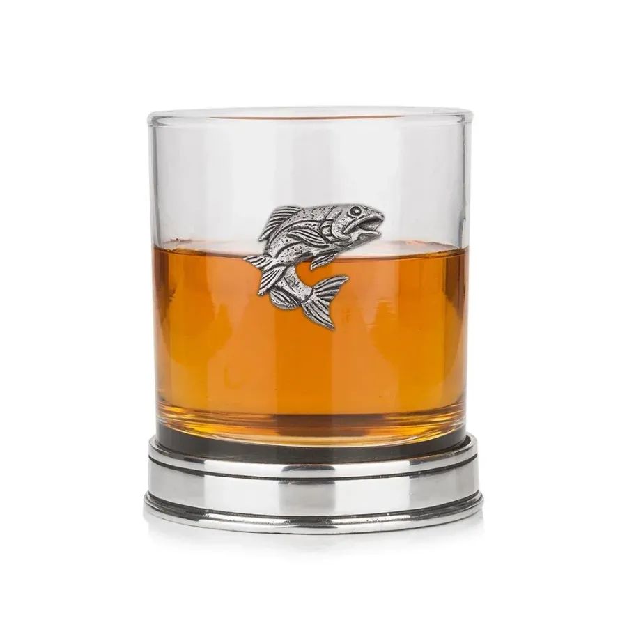 obrazek 1 Niepowtarzalna szklanka do whisky z łososiem w kolorze miedzianym – prezent dla wędkarza