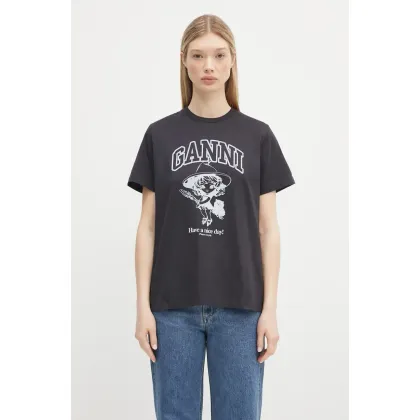 Zdjęcie GANNI t-shirt bawełniany Basic Cotton Witch Relaxed damski kolor szary T4138