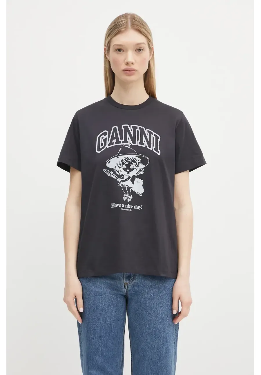 obrazek 1 GANNI t-shirt bawełniany Basic Cotton Witch Relaxed damski kolor szary T4138