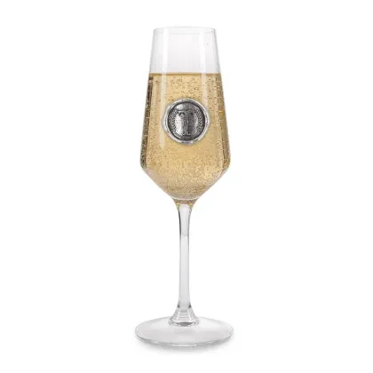 Zdjęcie Stylowy prezent dla niego lub dla niej - kieliszek do szampana z cynową literą „T”