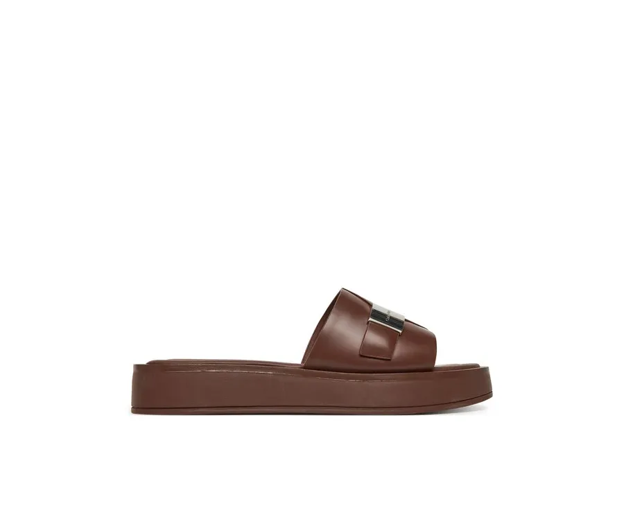 obrazek 1 Calvin Klein Klapki Flatform Slide W/Ck Hw - Lth HW0HW02368 Brązowy