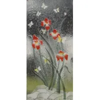 Zdjęcie Stylowy witraż z przedstawieniem czerwonych kwiatów