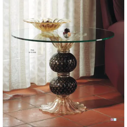 Zdjęcie Stolik kawowy ze szkła Murano z dwoma miskami i podstawą ze starego złota i kryształu – Il Paralume Marina