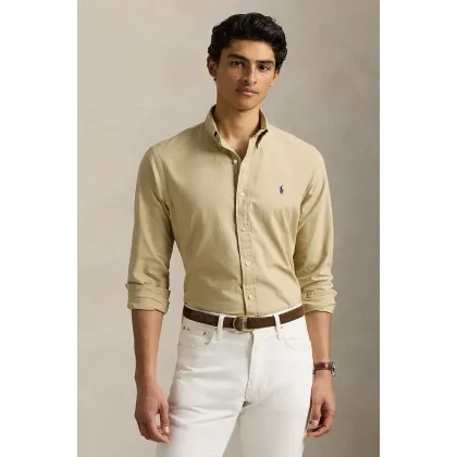 Zdjęcie Polo Ralph Lauren koszula bawełniana męska kolor beżowy slim z kołnierzykiem button-down 710960643
