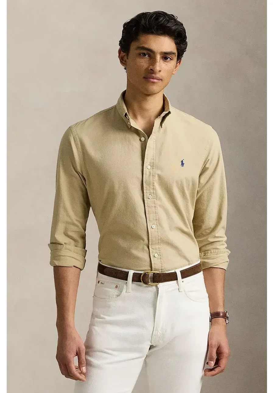 obrazek 1 Polo Ralph Lauren koszula bawełniana męska kolor beżowy slim z kołnierzykiem button-down 710960643