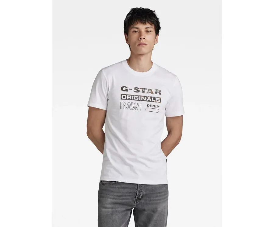 obrazek 1 G-Star Raw T-Shirt Distressed D24420-336 Biały Slim Fit