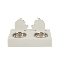 Zdjęcie Biały skórzany zestaw misek dla psa 40x22xH7,5 cm