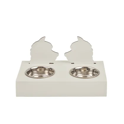 Zdjęcie Biały skórzany zestaw misek dla psa 40x22xH7,5 cm