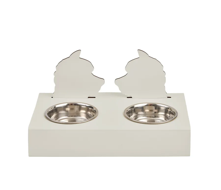 obrazek 1 Biały skórzany zestaw misek dla psa 40x22xH7,5 cm