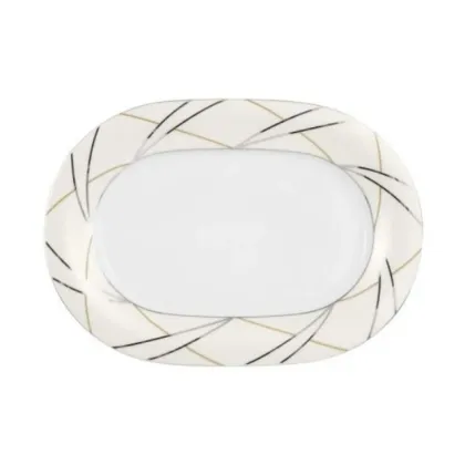 Zdjęcie Piękny nowoczesny owalny porcelanowy półmisek z pięknym kremowo-srebrnym zdobieniem - Tettau