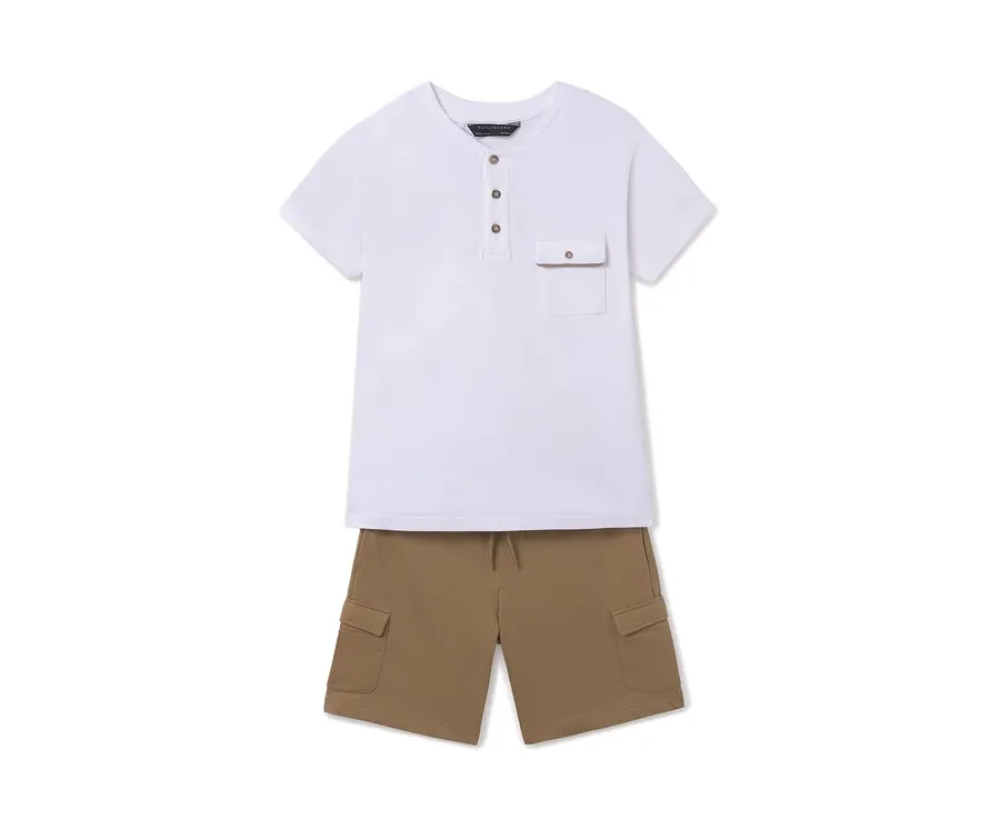 obrazek 1 Mayoral Komplet t-shirt i spodenki 6676 Beżowy Regular Fit