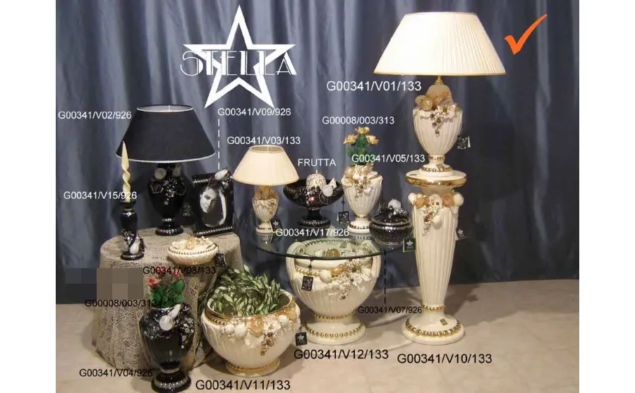 obrazek 1 Luksusowa ceramiczna lampa z beżowego złota zdobiona owocami