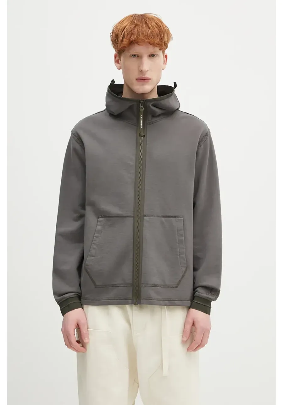 obrazek 1 C.P. Company bluza bawełniana męska kolor szary z kapturem gładka 18CMSS162A006090M